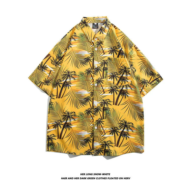 Men's Hawaiian Polyester Summer Short Sleeve Shirt Tropical Leaf 3D Pattern Printing Beach Male Shirts Casual Blouse For Men