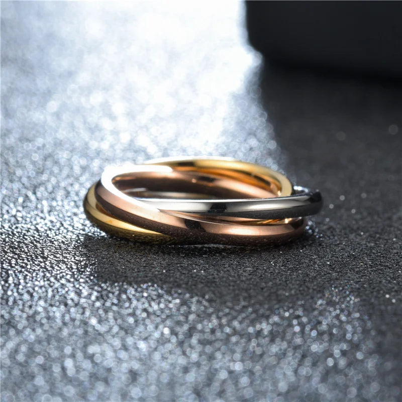 2026 Fashion Triple Interlocked Wedding Rings for Lovers Stainless Steel Three-in-One Promise Ring Valentine's Day Gifts