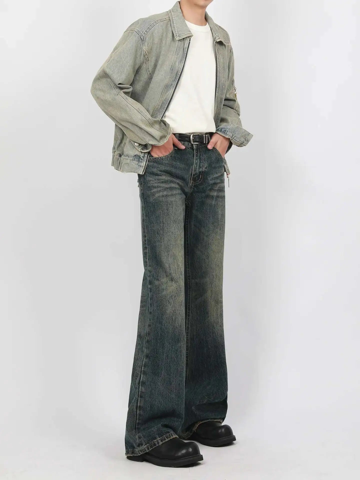 IEFB New Spring Men's Micro Flared Jeans Korean Straight Leg Design Solid Color High Street Fashion Male Denim Pants 9W1407