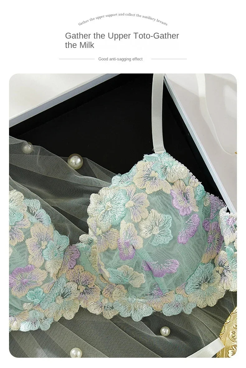 Lingerie Sexy Delicate Underwear Bra and Panties Lace Embroidery Set Fairy women Beautiful Brief Sets