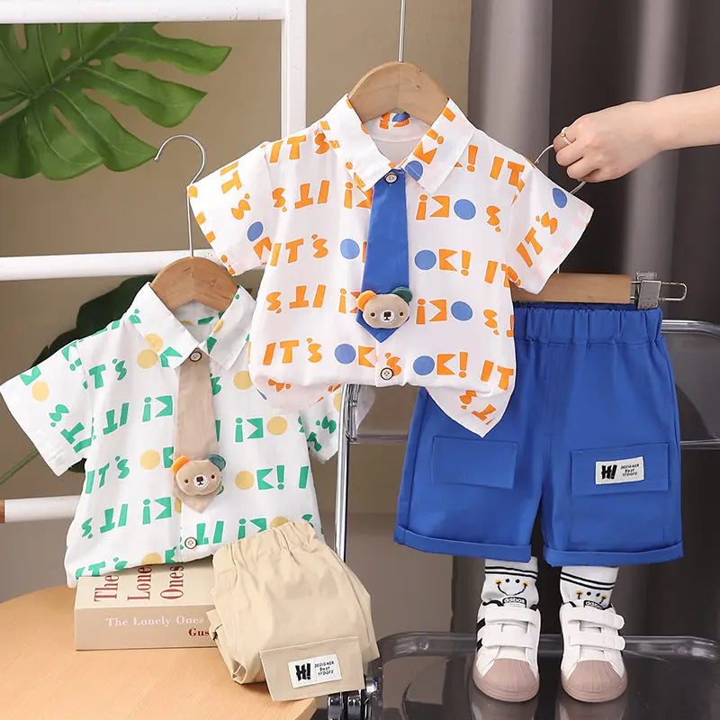 New Children Casual Clothes Suit Summer Boys Girls Printe Letters Shirt Shorts 2Pcs/Set Kids Toddler Clothing Infant 0-5 Years