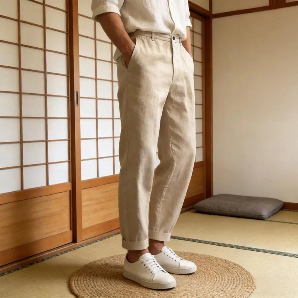 Suit Pants Vintage Loose Linen Trousers For Mens Spring Summer New Casual Straight Pants Men Fashion Pleated Breathable Pants