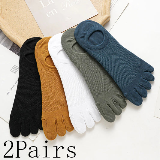 2 Pairs/Lot Men's Cotton Toe Crew Socks High Quality Breathable Sports Running Ankle Cotton Short Five Fingers Socks