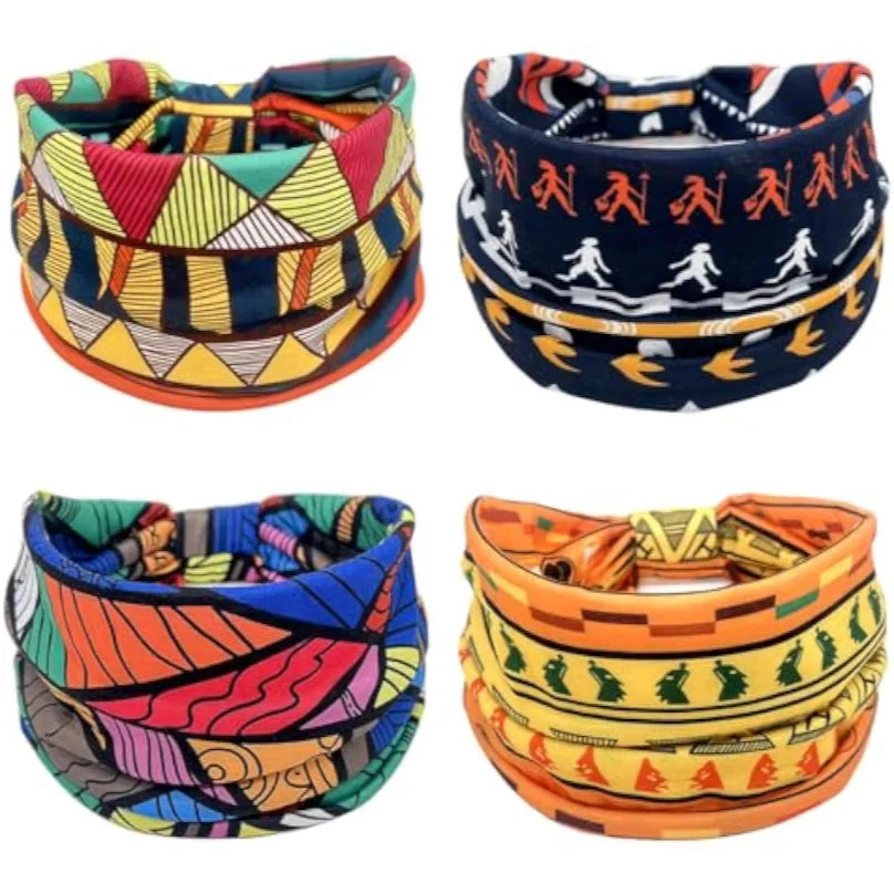 African Headbands Bohemian Headscarves Retro Printed Stretch Headscarf Sports Yoga Headbands with Wide Brim
