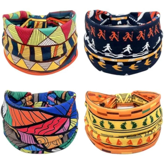African Headbands Bohemian Headscarves Retro Printed Stretch Headscarf Sports Yoga Headbands with Wide Brim