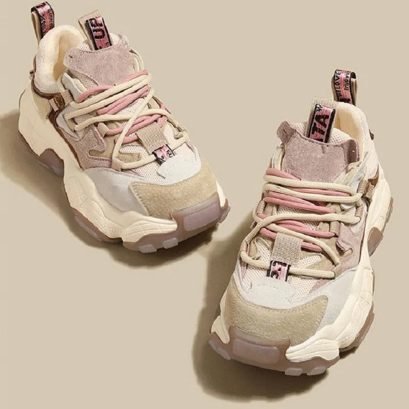 New Women Colored Matsutake Thick Sole Dad Shoes Mesh Breathable Casual Elevated Sports Shoes