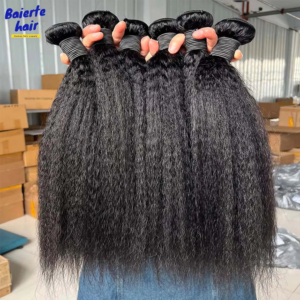 8-40 Kinky Straight Human Hair Bundles Coarse Yaki Weave Bundles Brazilian Raw Human Hair Extensions Sale for Women Double Weft