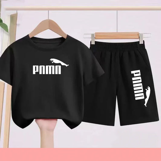 Summer 2 Piece Set 3-12 Age Children T-Shirt Letters Casual Short Sleeve+Shorts Boy Girl Comfortable Breathable Sportswear