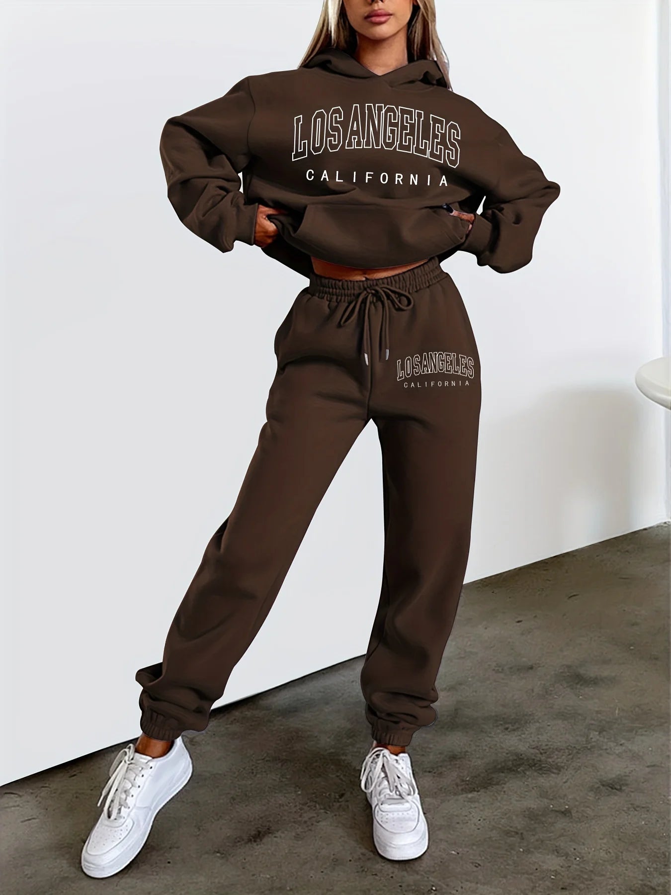 Women's Hoodie+Sweatpants Set Hip Hop Street Casual Los Angeles California Printed Loose Sweatshirt Autumn Fleece Warm Clothing