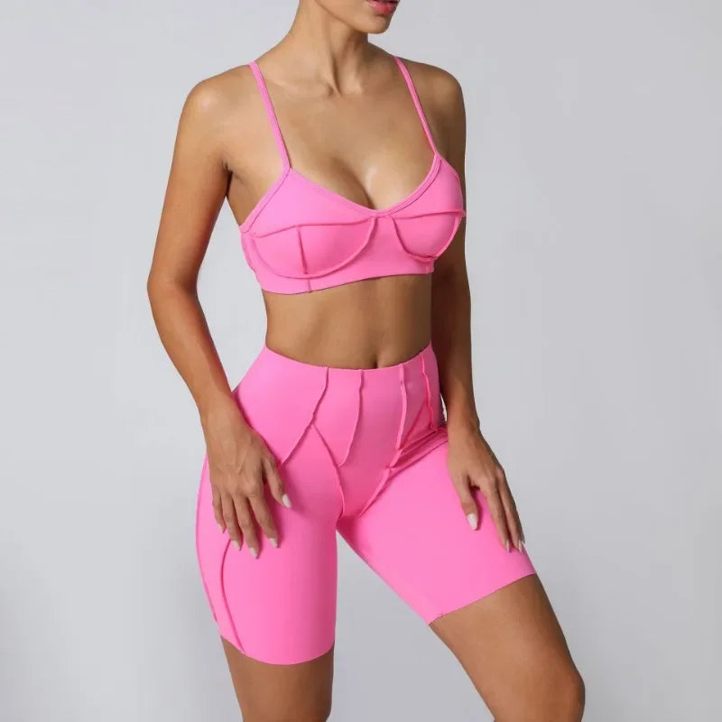 Yoga Fitness Sports Sets High Waist Hip-lifting Shorts Open Back Bra Suit Casual Running Workout Gym Leggings Sexy Set for Women