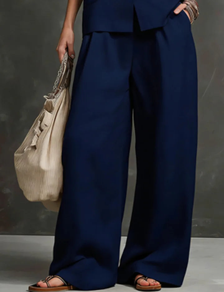 Outfits For Women 2 Piece Set Single-breasted Vest Pocket Solid Color Top Women Pocket Wide-leg Trousers Women's New Summer Suit