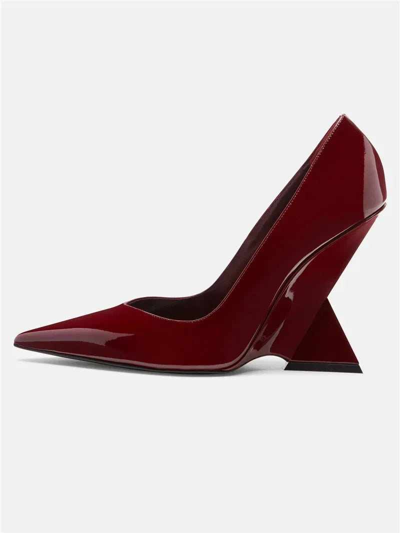Summer 2024 New High Heels Thick Sole Thick Heel Lacquer Leather Shallow Mouth Pointed Fashion Sexy Women's Oversized Shoes