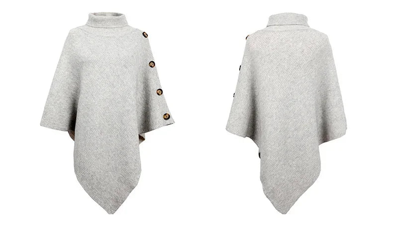 2025 Autumn Winter Shawl Cloak Sweater Solid Color Turtleneck Oversized Cape Coat Female Ponchos Pullover Knitted Bat Sleeve Top
