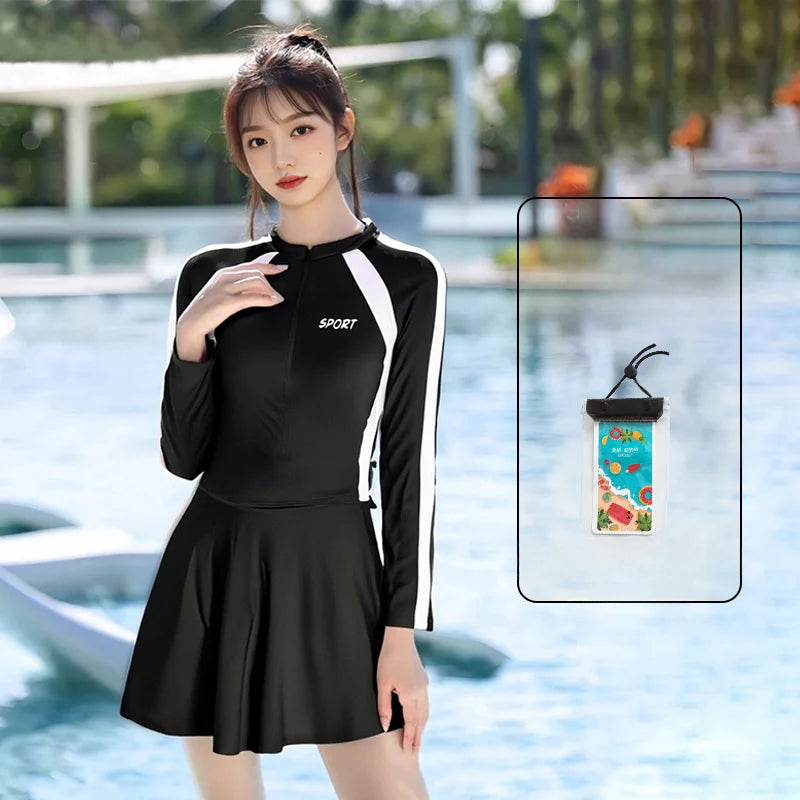 plus Size  Swimsuit Long Sve Holiday Swimwear for Women Casual Sle Milk Silk Fabric round Ne Fixed Chest Pad