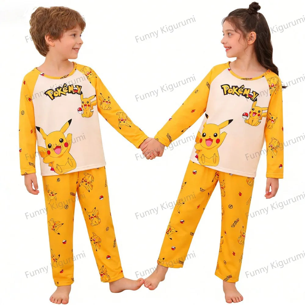 Cartoon Pijamas for Kids 3 to 5 7 9 11 13 Years Clothing Sets Boys Home Wear Girls Full Sleeve Pikachu Pajamas Teen Loungewear