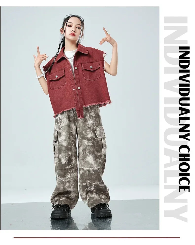 Children Hip Hop Jazz Fashion Show BoyGirl Loose Vest Baggy Pan t T-shirt Suits Sets Dance Performance Clothes Kids Tracksuits