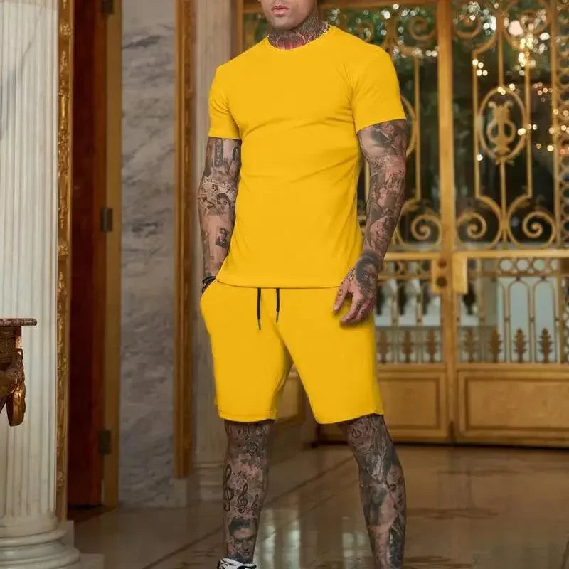 Fashionable and casual summer outdoor sports suit men's breathable T-shirt shorts casual and fashionable two-piece set tracksuit