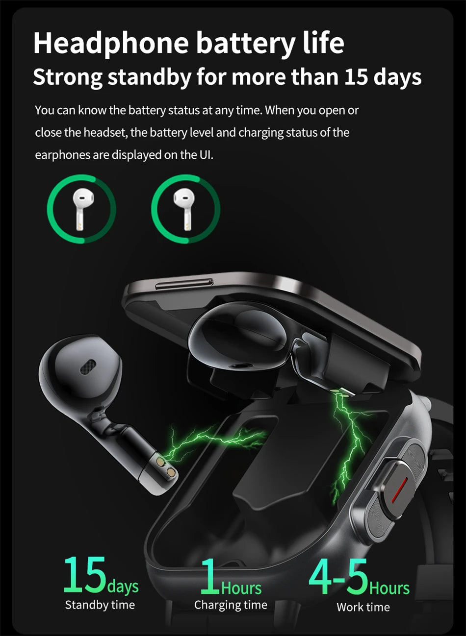 TWS 2 In 1 Smartwatch Earphones Sports Smart Watch Wireless Bluetooth Calling Health Monitor Fitness Record Watches With Headset