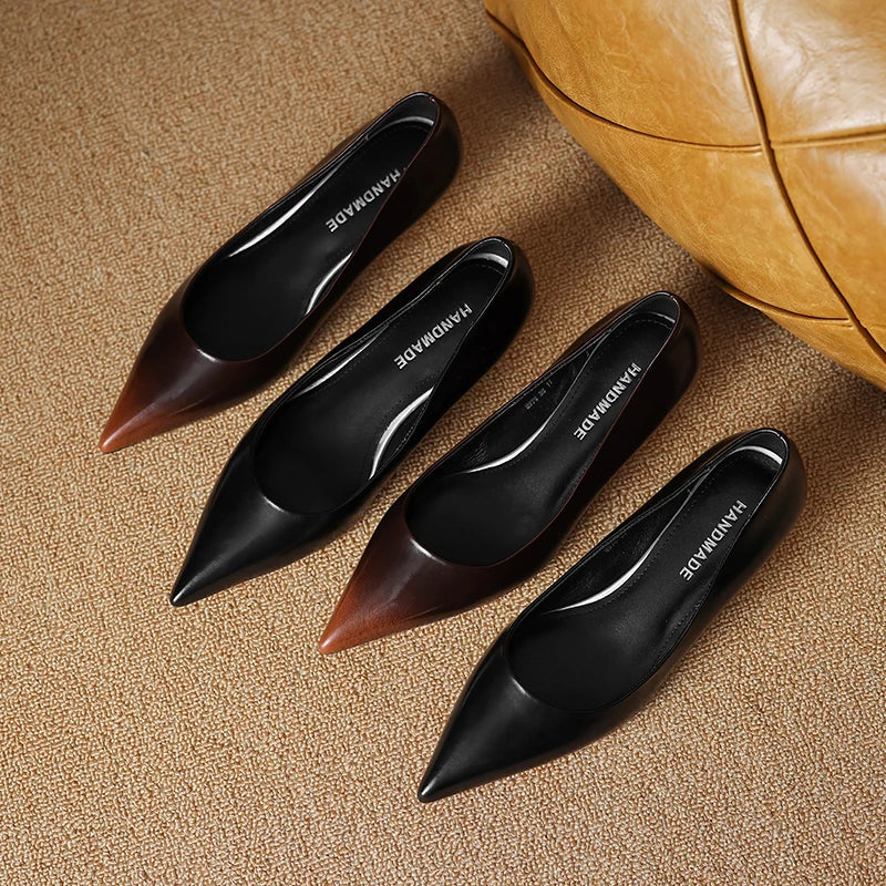 QUTAA 2025 Fashion Women Pumps Shoes Wedge High Heels Pointed Toe Genuine leather Slip-On Office Shoes Dress 34-42