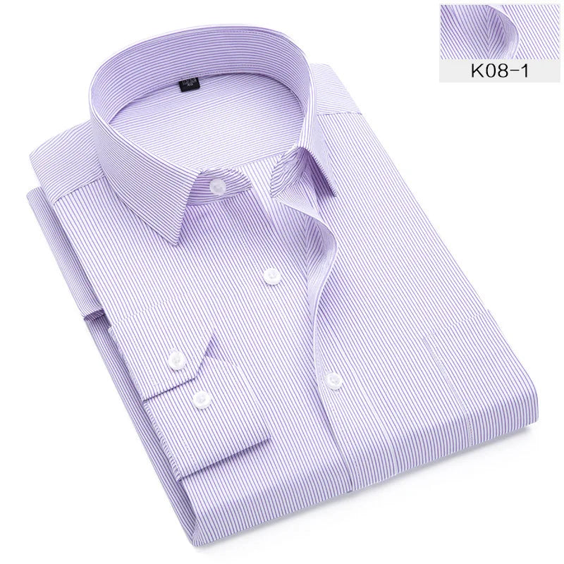 Quality Plus Size S To 8xl Formal Shirts for Men Striped Long Sleeved Non-iron Slim Fit Dress Shirts Twill Social Man's Clothing