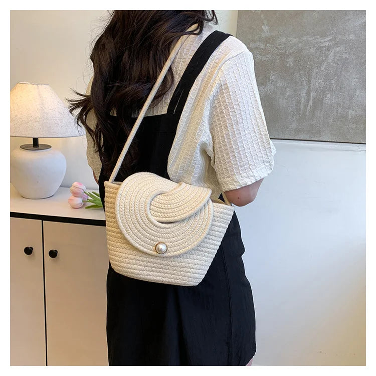 Popular Hand-woven Bags for 2025 Summer, Versatile Single-shoulder Crossbody Bags, Ins Beach Vacation Bags