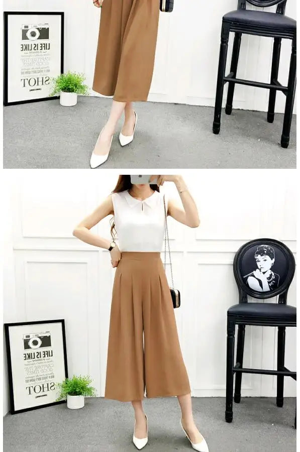 High Waist Wide Leg Pants Skirt Pants Chiffon Cotton Linen Seven Eighteen Length Trendy Women's Casual Trousers Commute Style