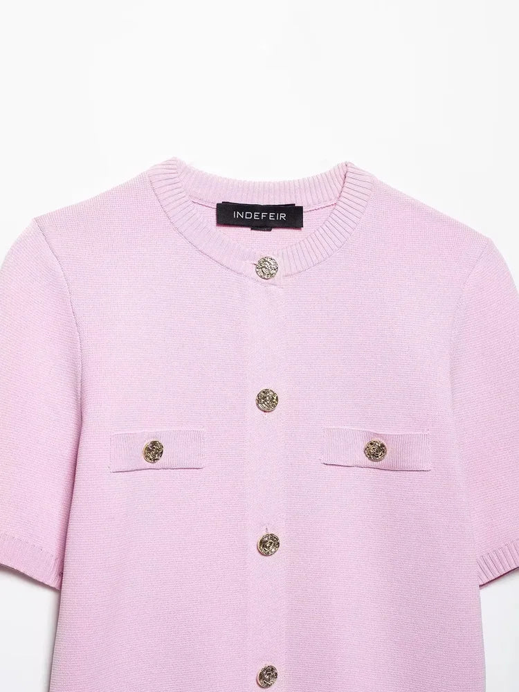 HXAO Cardigan Woman Knitwear Button Ladies Short Sleeve Knit Bolero Women's Tricot Top Summer Outerwear Crop Cardigan Top Female