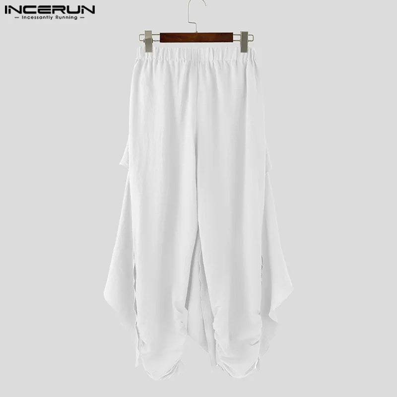 INCERUN Fashion Summer Spring Men Casual Pants Harem Pant Pleated Long Trousers Streetwear Oversize Men's Clothing S-5XL