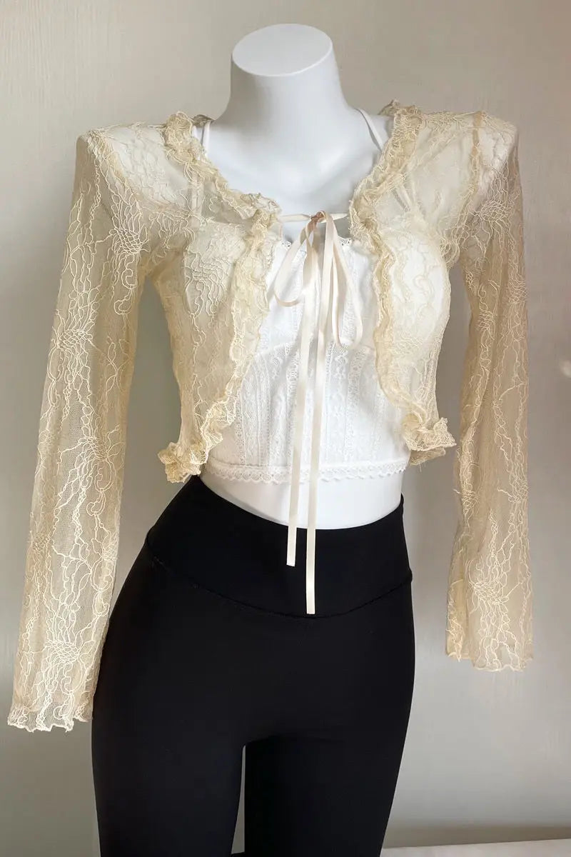 Shirts Women Lace New Summer Sunscreen French Style Cropped Designed Sweet Gentle Elegant Office Lady Sexy Popular Chic Vintage