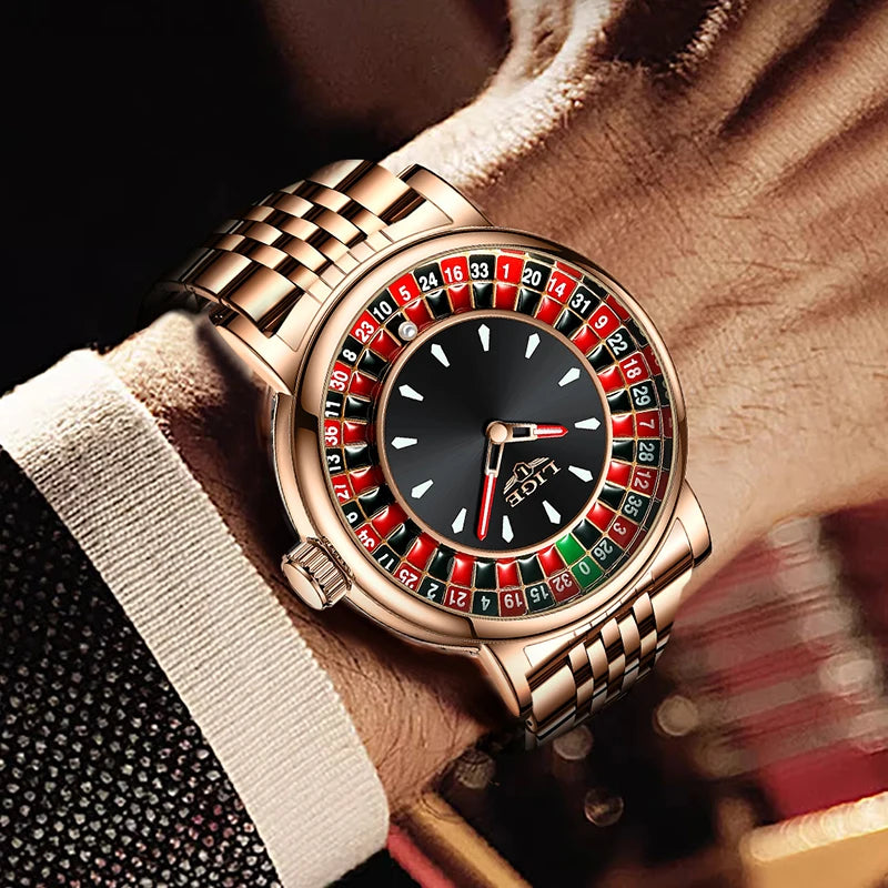LIGE 2025 Creative Luxury Watches Men Roulette Game Dial Fashion Mens Watch Waterproof Luminous Steel Quartz Wristwatches Relojs