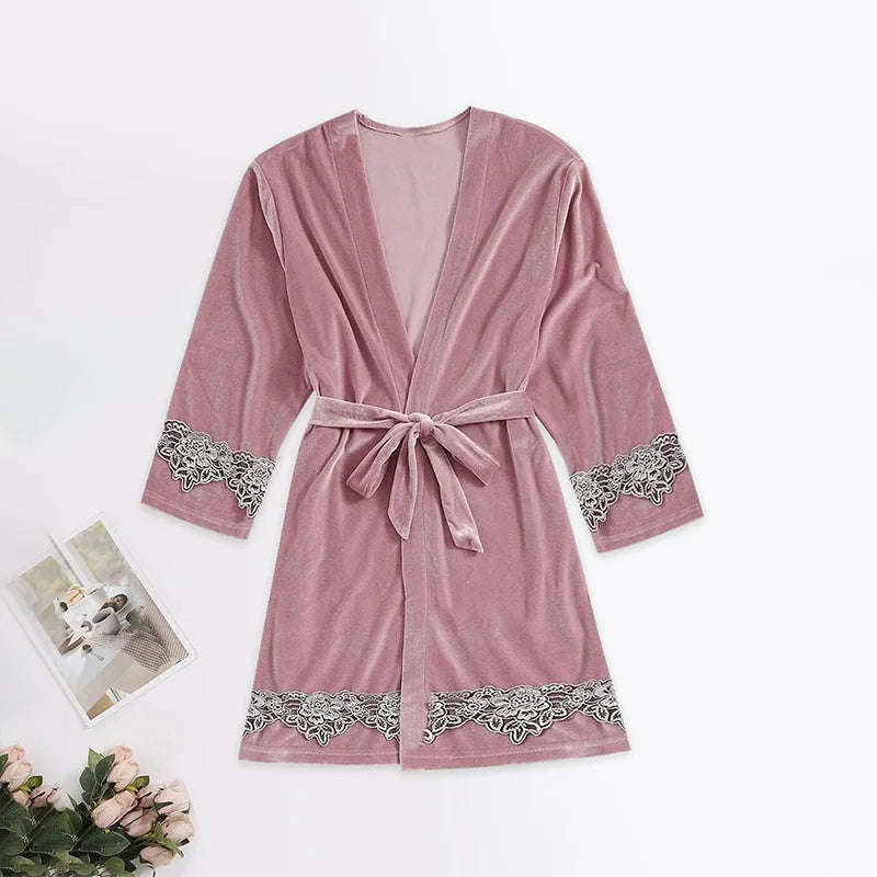 New Style European and American Sexy Multicolor Loungewear - Fashionable & Comfortable Lace-trimmed Pajamas with Robe