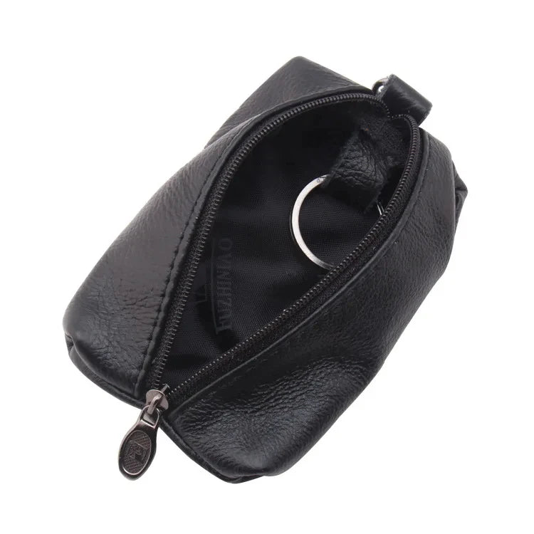 Soft  Genuine Cow Leather Housekeeper Small Round Columnar Key Holder Car Key Wallet Coin Pouch Purse key bag