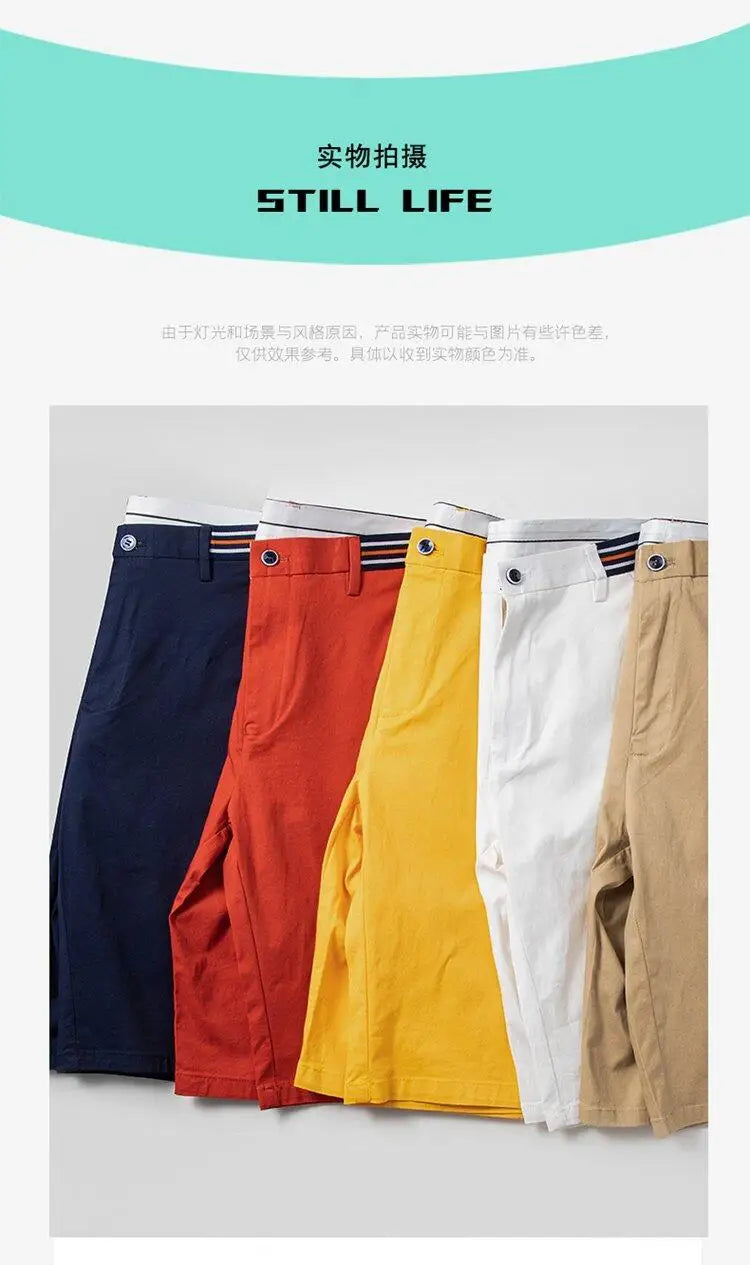 Mens Summer Casual Shorts Solid Color Business Casual Elastic Five Quarter Pants Cotton Breathable Workwear Shorts Men Clothing