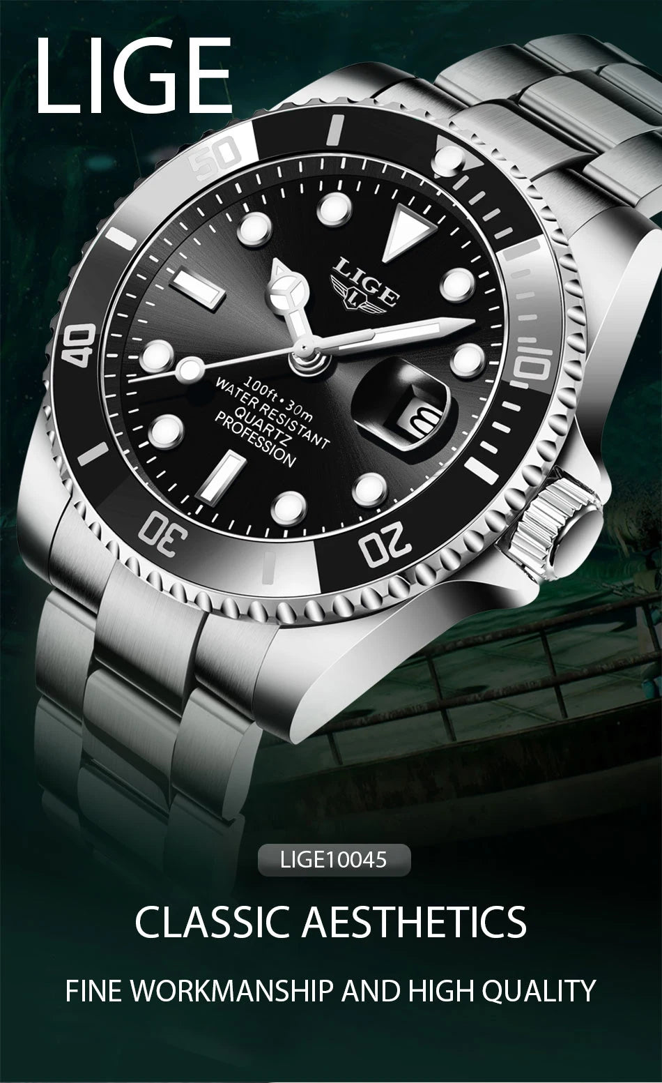 LIGE Top Original Men Quartz Watches Blue Waterproof Watch for Men Stainless Steel Quartz Men Luxury Watch Luminous Wristwatch