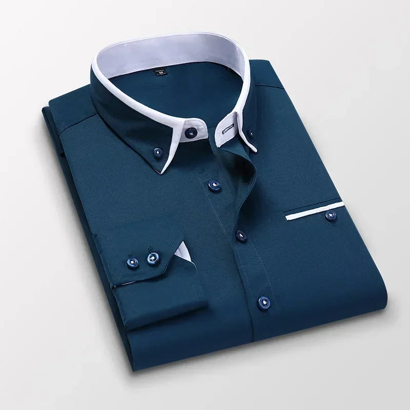 Men's Summer Casual Cotton Long-Sleeved Shirts / Male Slim Fit Spring Lapel Business Men Dress Shirt Tops Brand Clothing