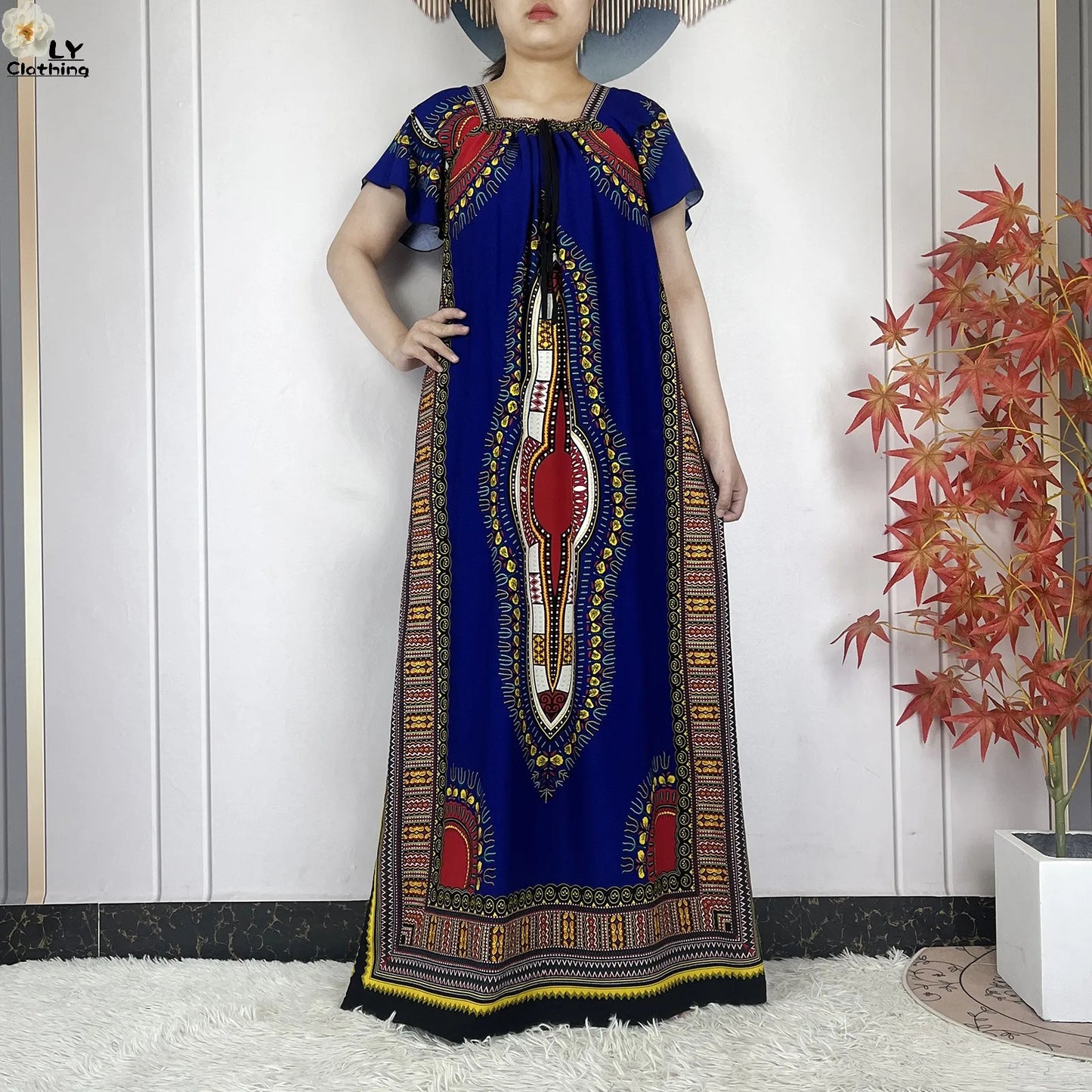 New Style African Abaya Summer Fashion Short Sleeve For Women Dress Cotton Boat Neck Loose Caftan Dubai Islam Femme Elegant Robe