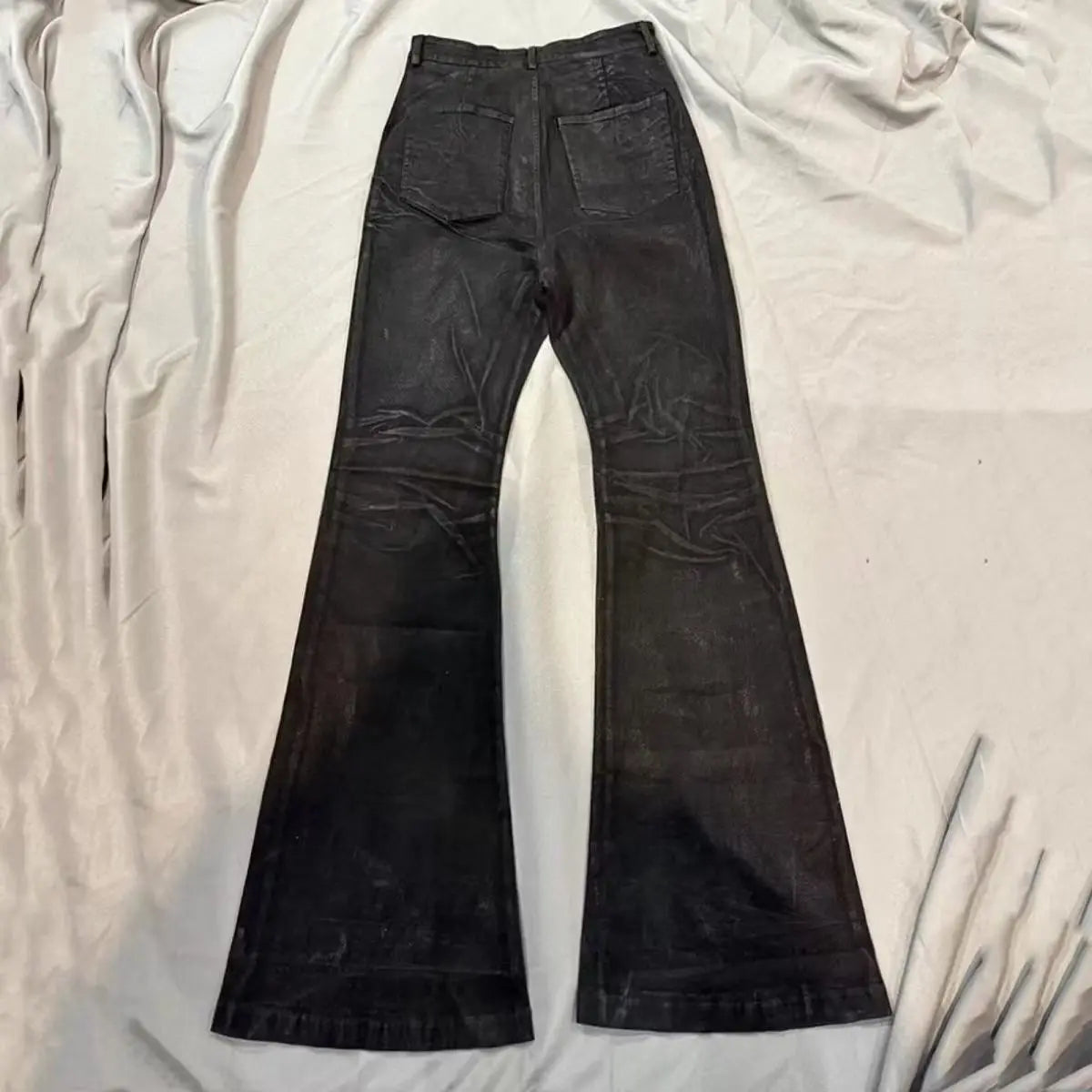 American Retro Heavy Industry High Street Coated Micro-Flared Jeans For Men And Women Black Gothic Vintage Casual Loose Jeans