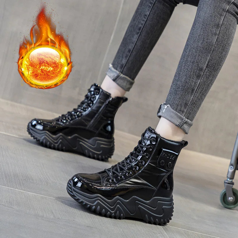 7CM Heightening Genuine Leather Platform Wedge Hidden High Heels Women Ankle Boots Casual Chunky Sneakers Spring Autumn Shoes