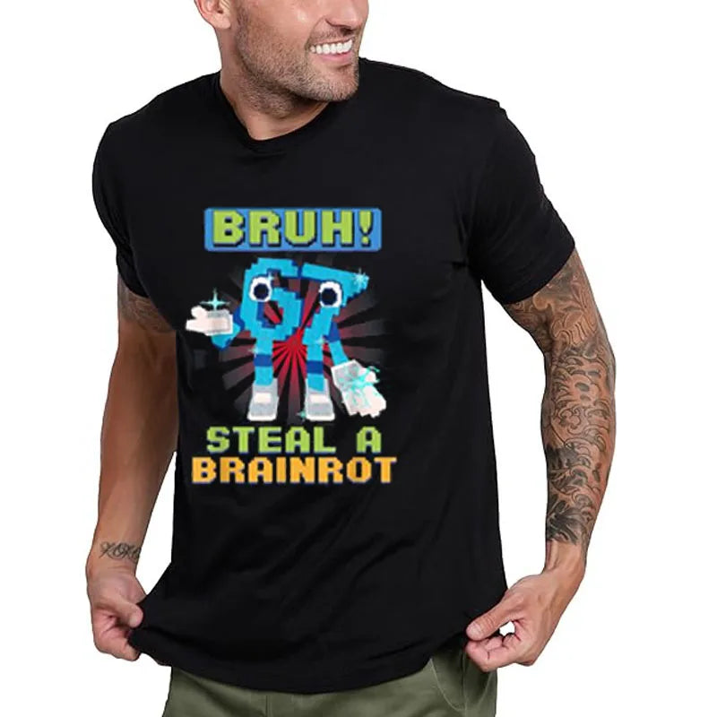 Bruh 67 Meme Steal A Brainrot Pixel T-Shirt Chaotic Humor Y2k Gaming Saying Tee Novelty Gift Boys Fashion Short Sleeve Blouses