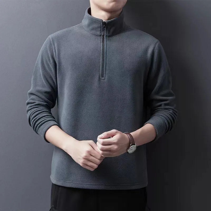 Men's insulation Polo Shirts 2026 Autumn Winter Standing Neck Half Zip Long Sleeve Fashion Versatile Sweatshirt Tees thicken Top BAZAARHUBO