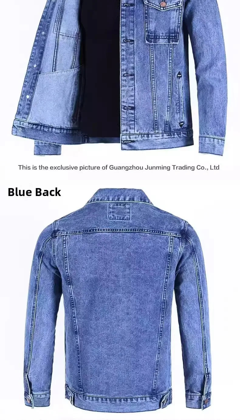 Retro Japanese Style Wearable Long Sleeve Denim Jacket for Men Spring Autumn Loose Casual Classic Collar Dirt Resistant