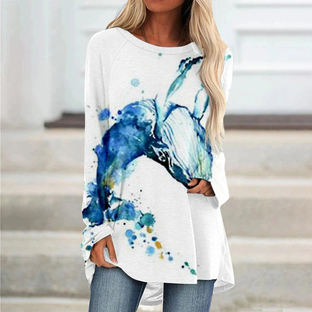 Women's T Shirt Wolf 3d Print T-shirt Women Fashion Animal T-shirts Casual Long Sleeve Tops Tees Vintage Tshirt Loose Tees Owl