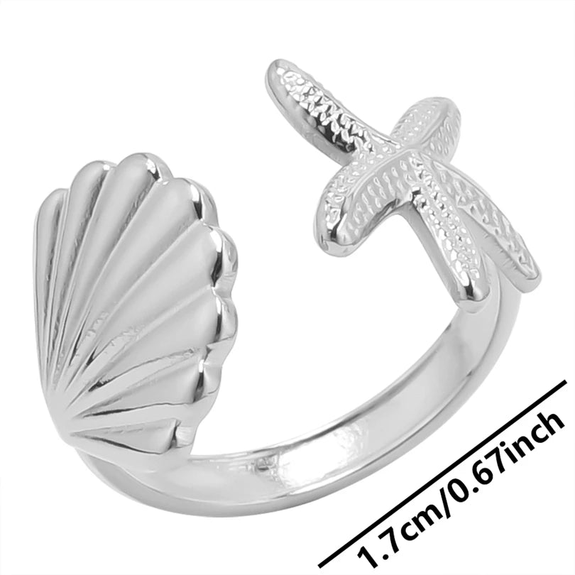 Fashion 5pcs/lot Marine Jewelry Sea Animals Conch Starfish Shell Rings Stainless Steel Rings Jellyfish Scallop Oceans Women Gift