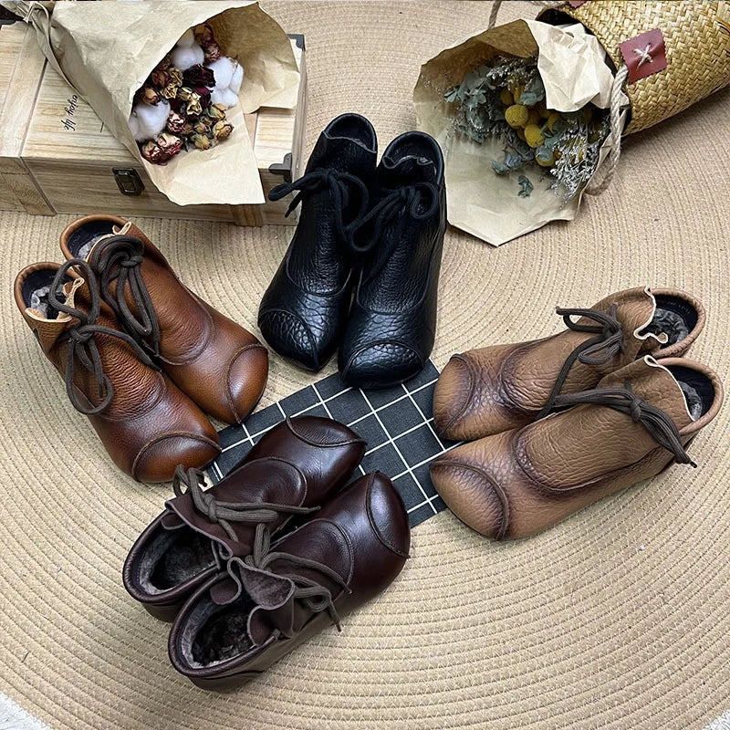 Careaymade-Genuine leather women's boots Fashion retro warm Oversized shoes cow leather Pure handmade ankle boots Casual boots