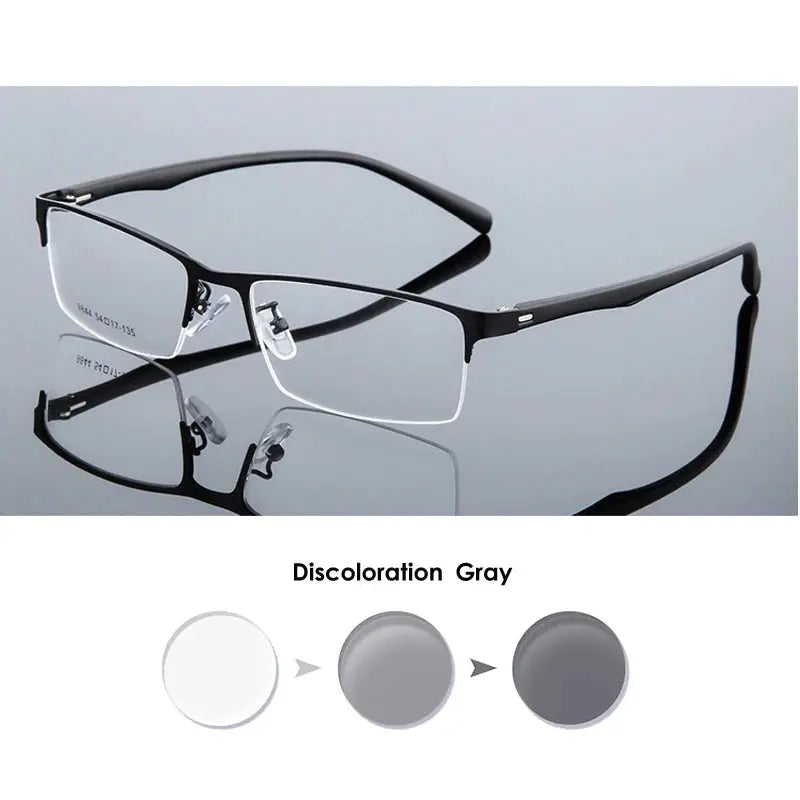 VCKA Half Frame Men Business Myopia Prescription Glasses Alloy Photochromic Anti Blue Ray Shortsighted Eyewear -0.5 TO -10 BAZAARHUBO