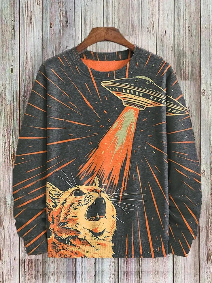 Japanese Fashion Men's Sweatshirt Funny Animal Graphic Ukiyo-e O-Neck Pullover Casual Pullover Tops Regular Fit Polyester Shirt