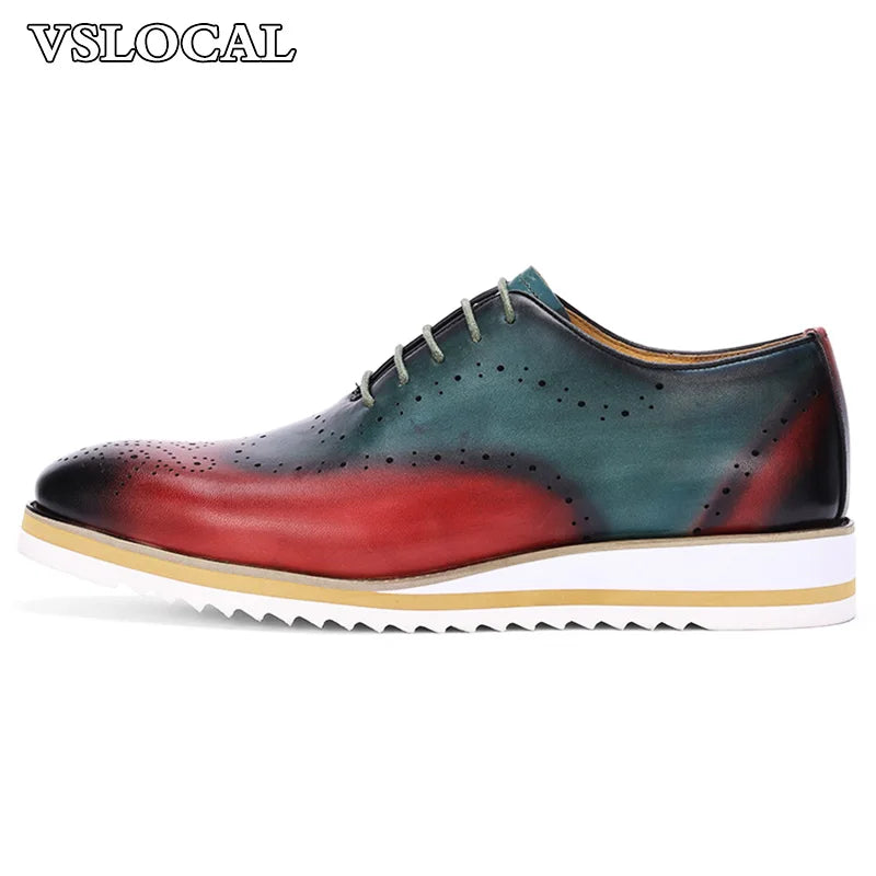 Luxury Men Light Shoes Green Mix Red Lace up Casual Mens Dress Shoes Comfortable Sports Walking Daily Leather Shoes Men