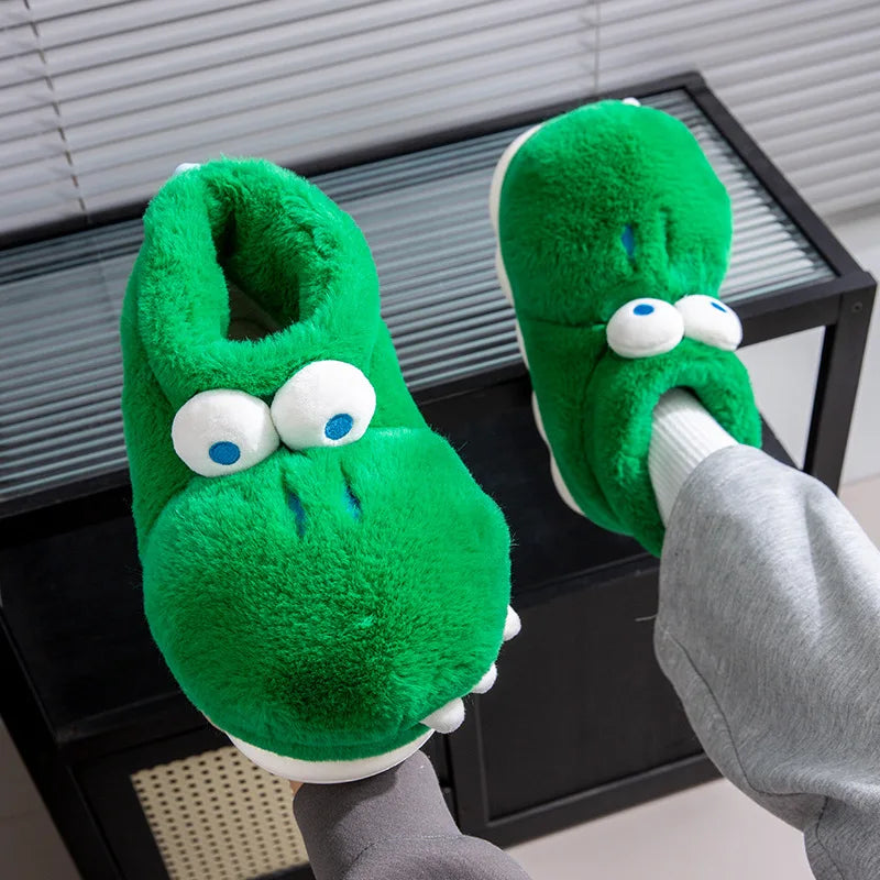 Unisex Men's Cartoon Animal Furry Bedroom Boot Shoes Warm Novelty Outdoor Slipper with Grippers New Adults Fun Alligator Slipper
