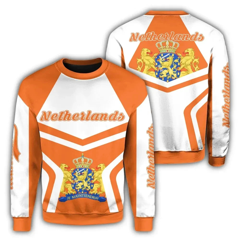 Pullover Sweatshirt For Men Netherlands NL Flag Emblem 3D Printed Long Sleeve Tracksuit O-Neck Pullover Casual Loose Sweatshirts
