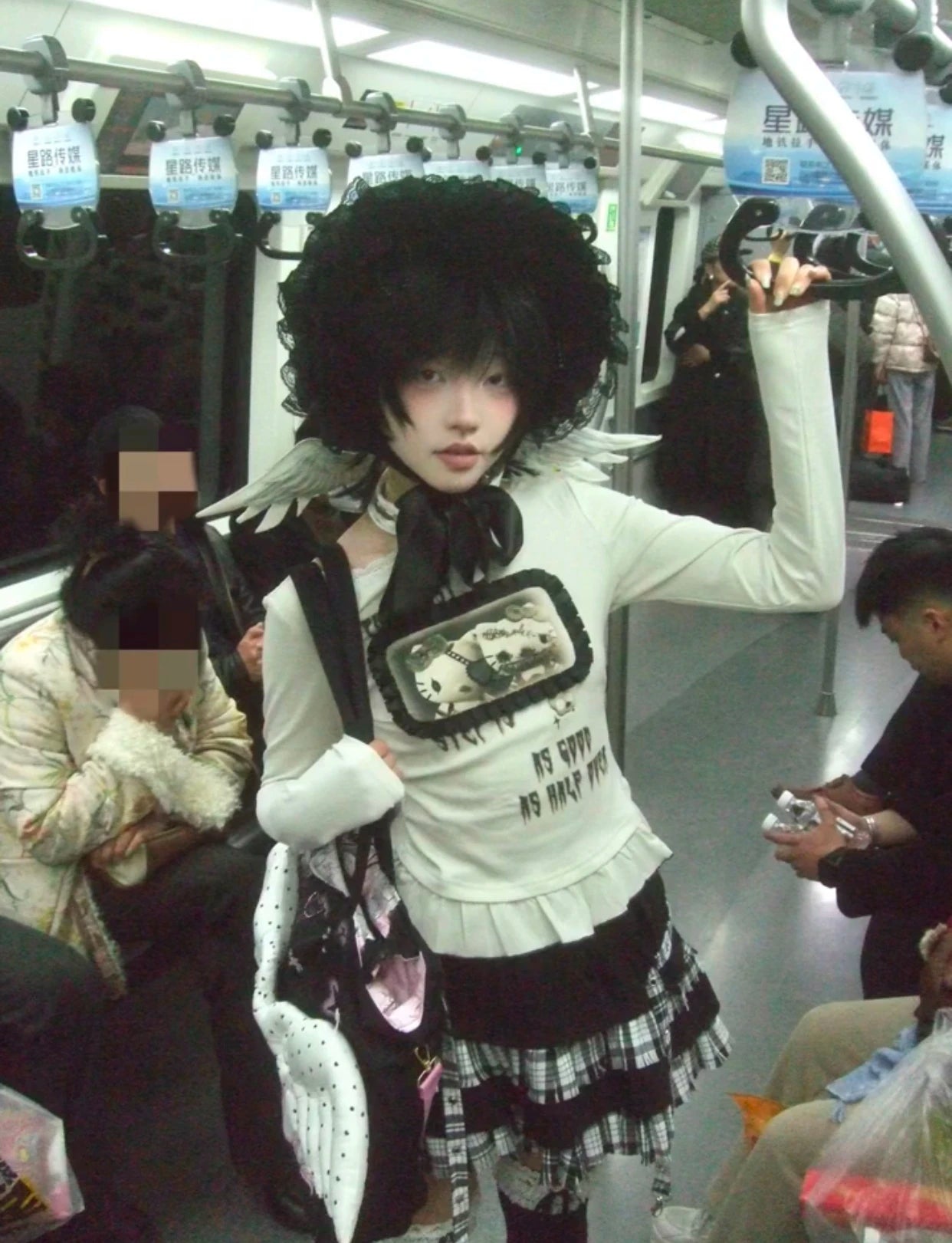 Karrram Japanese Y2k Anime Print T-shirt Trashy 2000s Style Long Sleeve T Shirt Vintage Harajuku Lace Patchwork Tops Grunge 90s